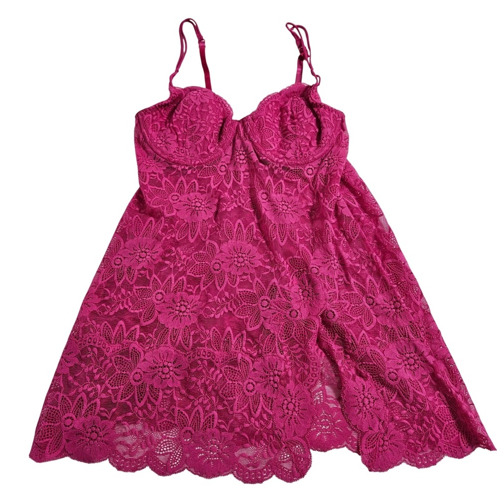 Victoria's Secret Vintage Y2K Coquette Pink Lace Babydoll Slip Dress 36C Large